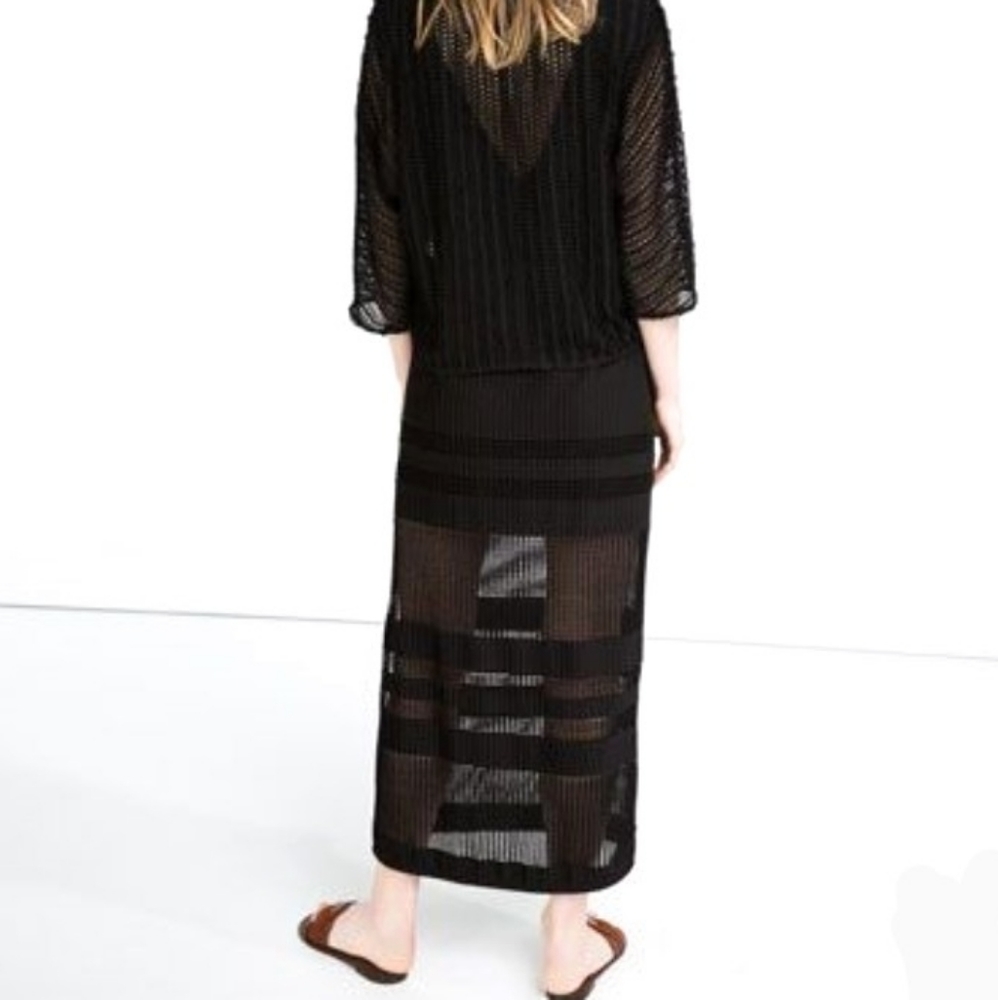 Zara Basic Collection Pleated Mesh Maxi Skirt - image 1